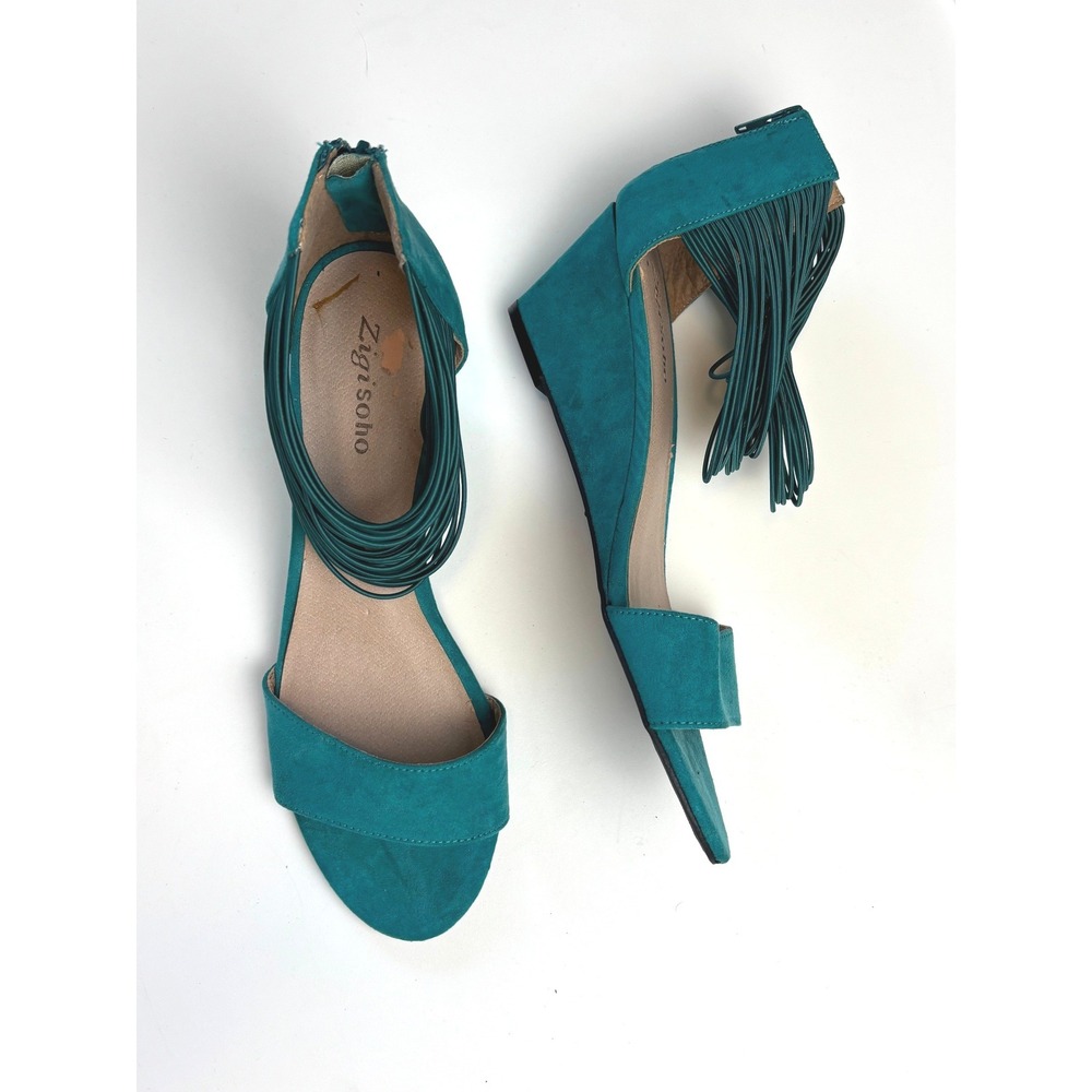 Zigi Soho Hoppy Wedge Sandals Teal Womens 10 Strappy Ankle Wrap Zipper Back